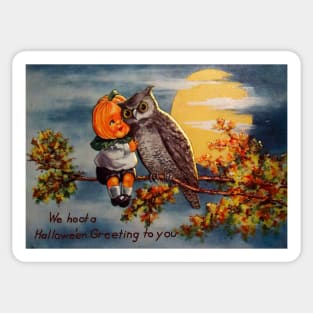 Vintage Halloween Pumpkin and Owl Sticker